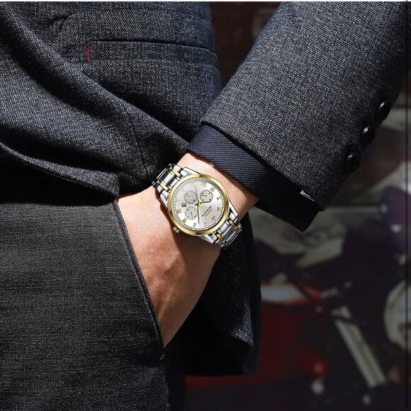 Watch Men Classic Casual Quartz Luminous Waterproof Dress Two Tone Men Wrist A1 - Picture 6 of 8